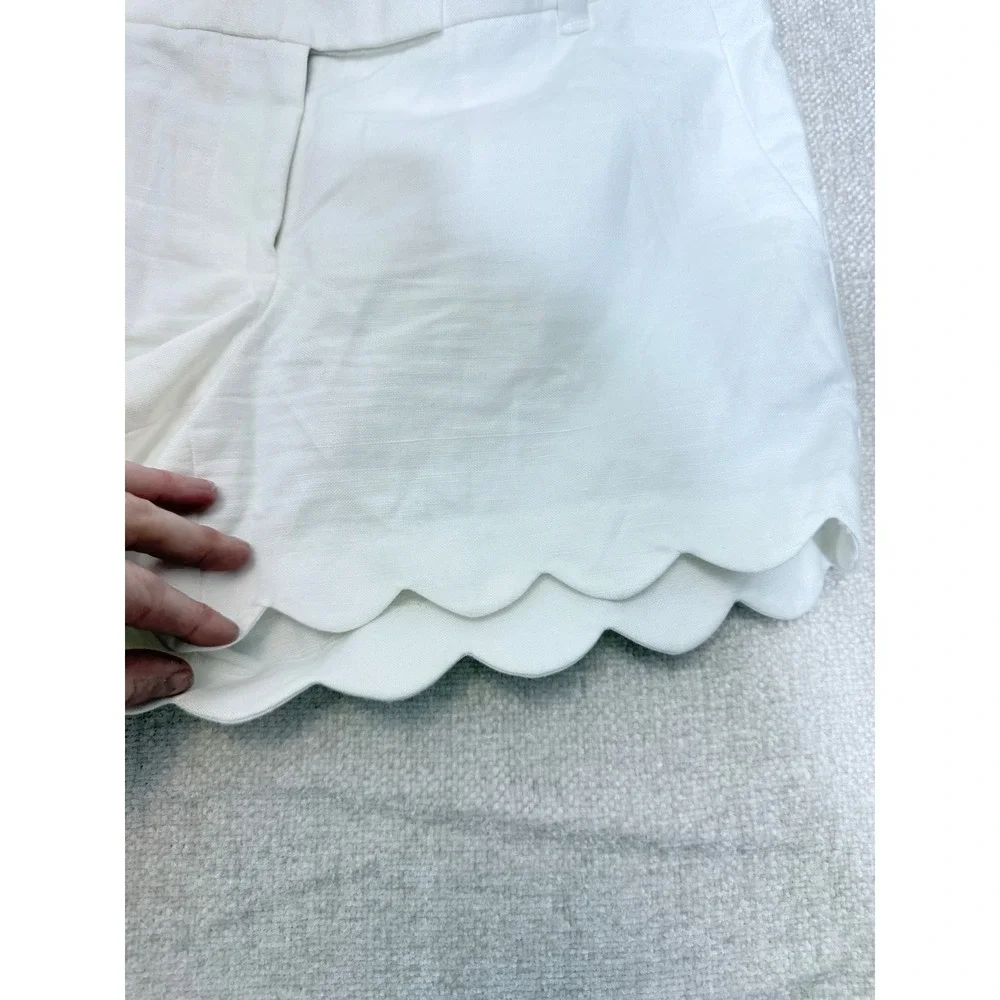 J.Crew White Scalloped Hem Linen Cotton Shorts Size 4 E9685 - Picture 3 of 5